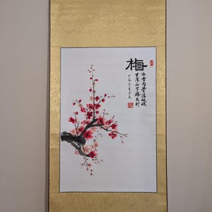 Hand-painted Chinese painting,Japanese Ink Scroll,plum bossom painting,Chinese Ink Art, Chinese watercolor,sumi-e painting,Wall Hanging,