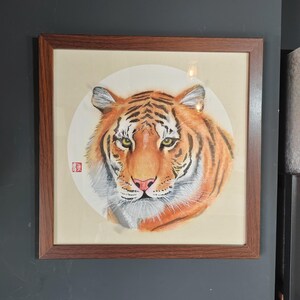 Dipinto di testa di tigre, Sumi-e, Arte da appendere alla parete, Decorazione da parete, Dipinto a mano puramente, Pittura a inchiostro cinese, Arte asiatica