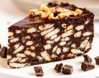 Receta de pastel de galletas de chocolate / Postre fácil sin horno (Descarga digital)