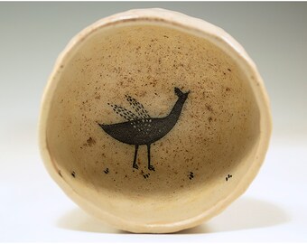 Decorative Wood Fired Pinch Bowl - Black Bird - by Jenny Mendes