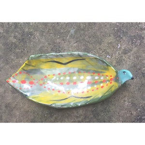 Pinched Bird Bowl - Red and White Wing and Black Beak with a Blue Face - by Jenny Mendes