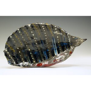 Pinched Bird Bowl - Gray and Black Striped Bird Bowl - by Jenny Mendes