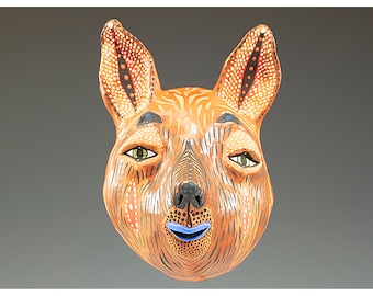 Ceramic Wall Mask by Jenny Mendes - Blue Lipped Fox