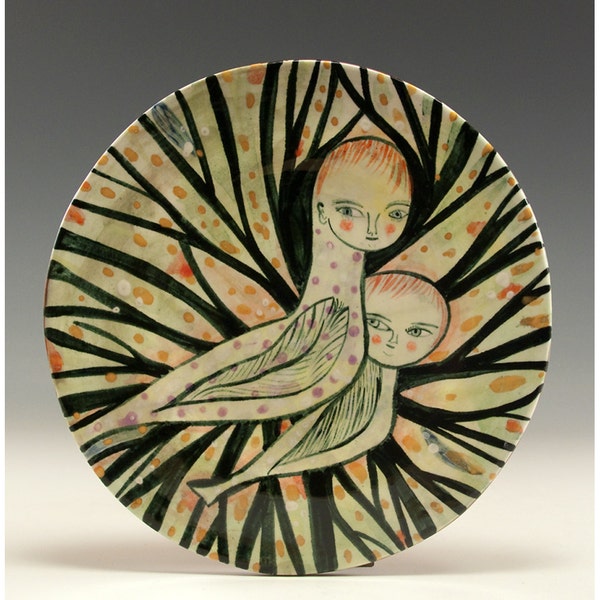 Painting by Jenny Mendes on a Wonky Round Ceramic Plate - Making it Real