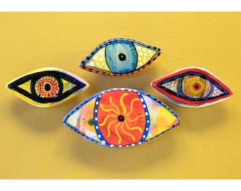 Set of 4 Refrigerator Magnets - By Jenny Mendes - One Large Eye and Three Small Eyes