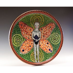 Large Plate Painting by Jenny Mendes - Butterfly