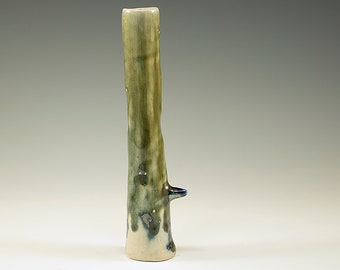 Vannie - Salt Fired Ceramic Green Bird Bud Vase by Jenny Mendes