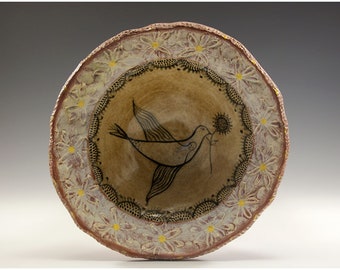 Footed Bird Bowl - Hand Built Ceramic Bowl by Jenny Mendes