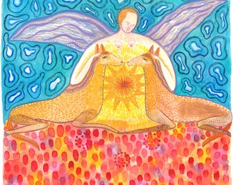 Watercolor Painting by Jenny Mendes - Golden Chakra