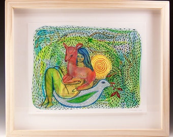 Framed Watercolor Painting by Jenny Mendes - Adama