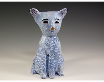 Escultura del gato azul - Cerámica de Jenny Mendes - Escultura única