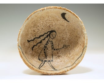 Decorative Wood Fired Pinch Bowl - Strolling With The Birds - by Jenny Mendes