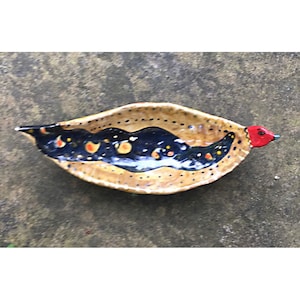 Pinched Bird Bowl - Red Head With Black Wing - by Jenny Mendes