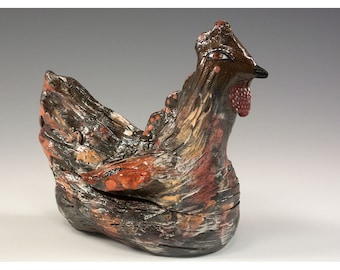 Chicken Stash Box Sculpture - Ceramics by Jenny Mendes - One of a Kind Sculpture