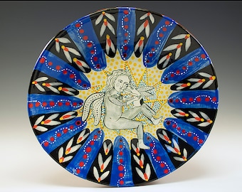 Memories - Painting by Jenny Mendes on a round ceramic 8 Inch Plate - One of a Kind Decoration