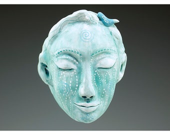 Ceramic Wall Mask by Jenny Mendes - Aqua Dreams