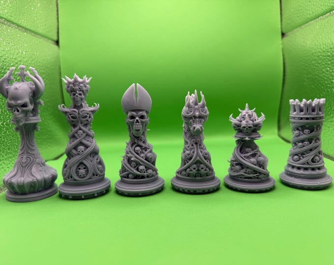 Gothic Skull Chess Set 3D Printed | 32 Piece Dark Fantasy Chess Pieces | DnD Necromancer Decor Gift | 29flo
