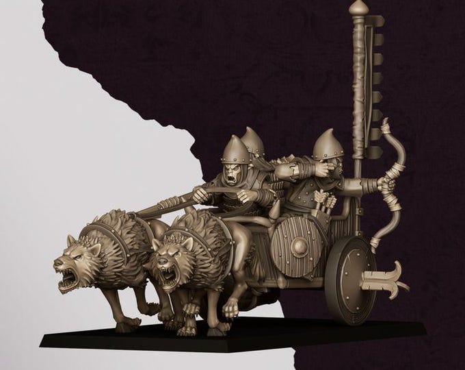 Hobgoblin Chariot Miniature | Sons of Marduk War Machine Wolf-Drawn 28mm 32mm 3D Printed DnD RPG Wargaming | Highlands Miniatures