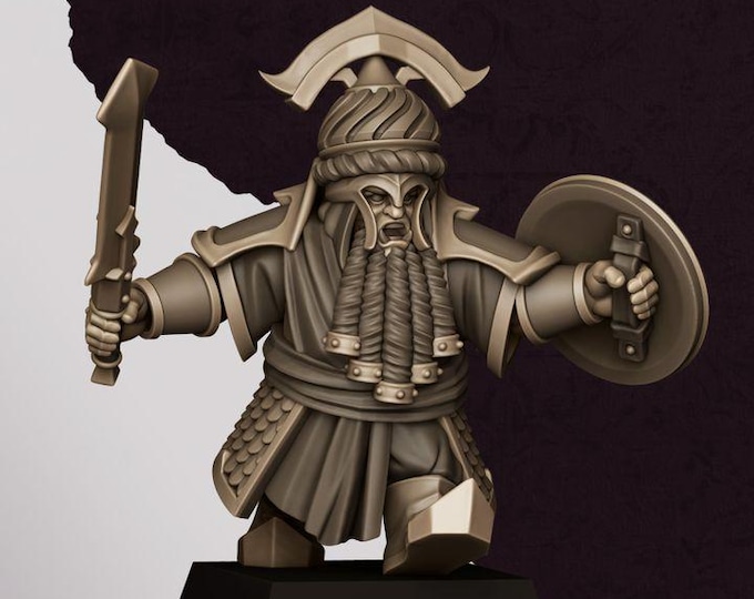Marduk Commander 2 Miniature | Sons of Marduk Chaos Dwarf Captain Hero 28mm 32mm 3D Printed DnD RPG Wargaming | Highlands Minis