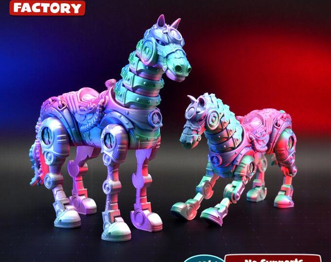 Flexi Factory Cyber Horse 3D Print | Articulated Steampunk Collectible | Custom Color FDM Fantasy