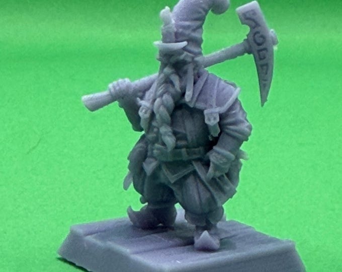 Durgar Stonefury 32mm | Dwarven Berserker Resin Miniature | DnD RPG Stone Hammer Warrior | Great Grimoire | DM Gift