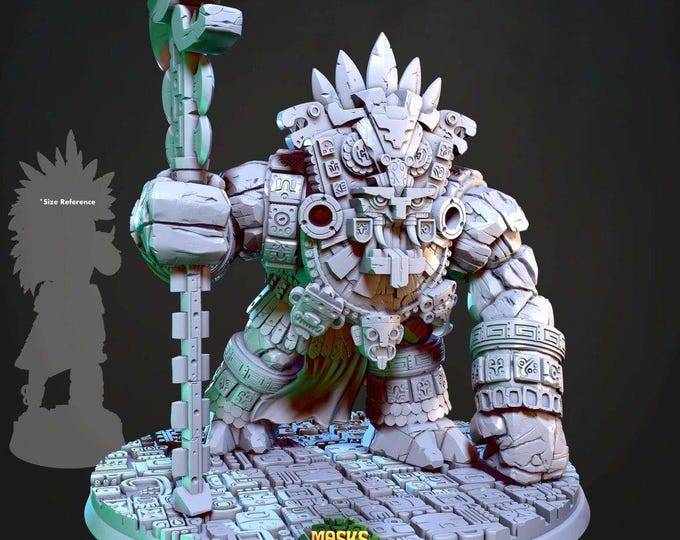 Ixbalan Golem 3D Miniature | Masks of Kiimil Cast N Play | 100mm Resin Tribal Stone Guardian DnD RPG