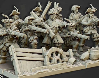 Jednostka arkebuzerska, miniatura 3D | Highlands Miniatures | Żywiczna figurka DnD, 32 mm, do gier bitewnych RPG