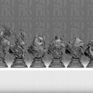Forest Animals Chess Set – 3D Printed Figurine Set - Border3d