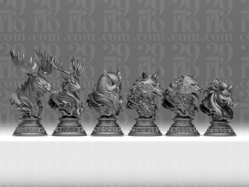 Forest Animals Chess Set – 3D Printed Figurine Set - Border3d