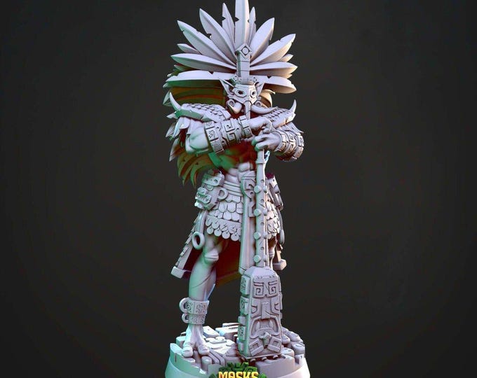 Yaotl Kiimil Emperor 3D Miniature | Masks of Kiimil Cast N Play | 32mm Resin DnD Fantasy Tabletop RPG
