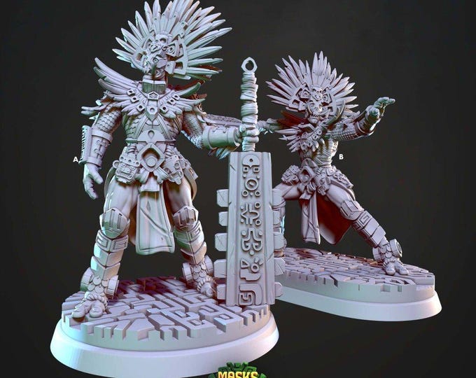 Zeltzin Royal Warrior 3D Miniature | Masks of Kiimil Cast N Play | 32mm Resin DnD Fantasy Tabletop RPG