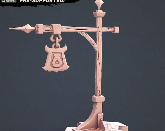Lenders Sign Post 3D Miniature | STL Miniatures Terrain Prop | 32mm Resin DnD Fantasy Tabletop RPG