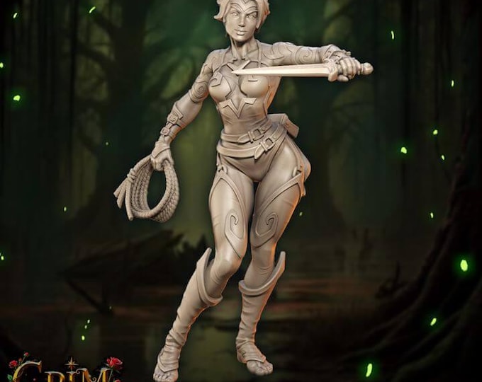 Nyra Whisperfang 3D Miniature | Grim Chronicles Dark Fantasy Rogue | 32mm Resin DnD Tabletop RPG