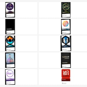 Può includere: Una griglia di piccole immagini rettangolari, ciascuna con un design unico. Le immagini presentano vari colori e grafiche, inclusi loghi e illustrazioni. Il testo a destra recita: "Siamo ufficialmente autorizzati da questi creatori" e "25 creatori inclusi."