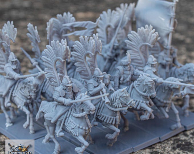 Winged Hussar Miniature 32mm | Fantasy Cavalry DnD RPG Figure | Resin Wargame Knight
