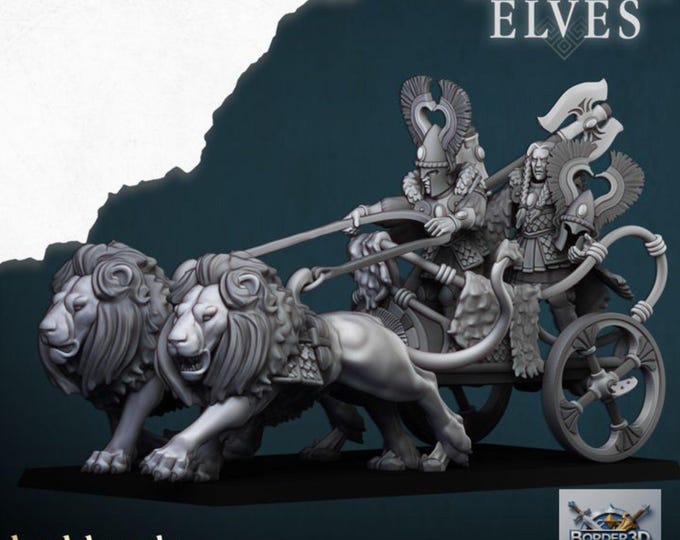 Nemean Lion Chariot Miniature | Aegean Elf Fantasy TTRPG Cavalry (32mm) Resin