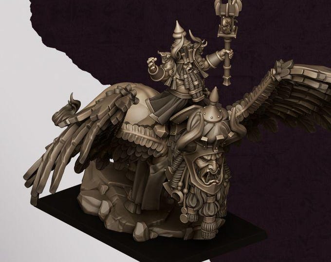 Great Sorcerer of Marduk on Lamassu Miniature | Sons of Marduk Centerpiece Hero 28mm 32mm 3D Printed DnD RPG | Highlands