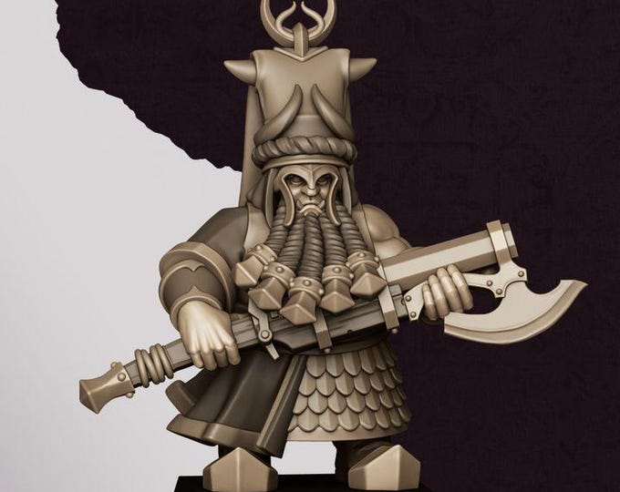 Marduk Commander 3 Miniature | Sons of Marduk Chaos Dwarf Captain Hero 28mm 32mm 3D Printed DnD RPG Wargaming | Highlands Minis