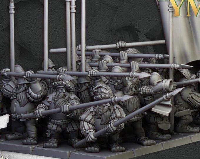 Dwarfs Pikeman 3D Miniature Set | Highlands Miniatures Sons of Ymir | 32mm Resin DnD Fantasy Wargaming