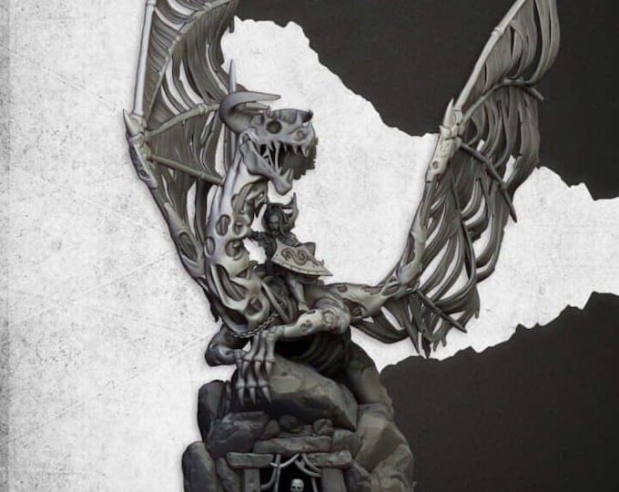 Vampire Lord On Zombie Dragon 3D Miniature | Highlands Miniatures | 32mm Resin DnD Undead Fantasy