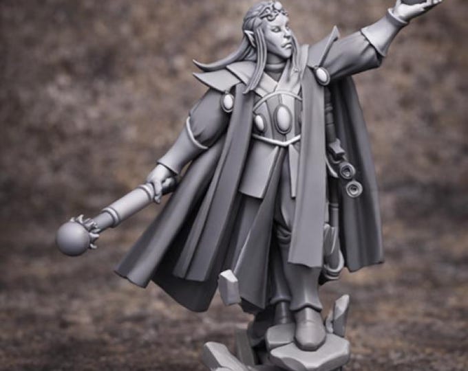 Elf Mage Miniature 28mm 32mm | Spellcaster 3D Printed DnD RPG | Aegean Elf Wizard Figure | TTRPG Fantasy Hero | Dungeon Master Gift