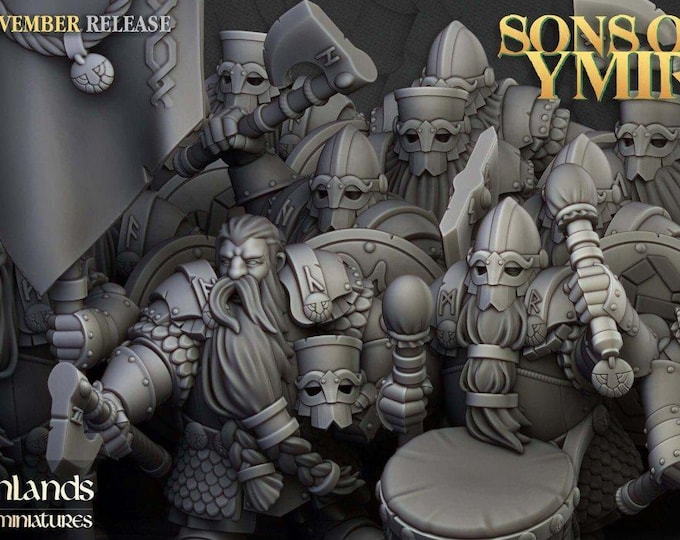 Dwarfs Huscarl 3D Miniature | Highlands Miniatures | 32mm Resin DnD Tabletop RPG