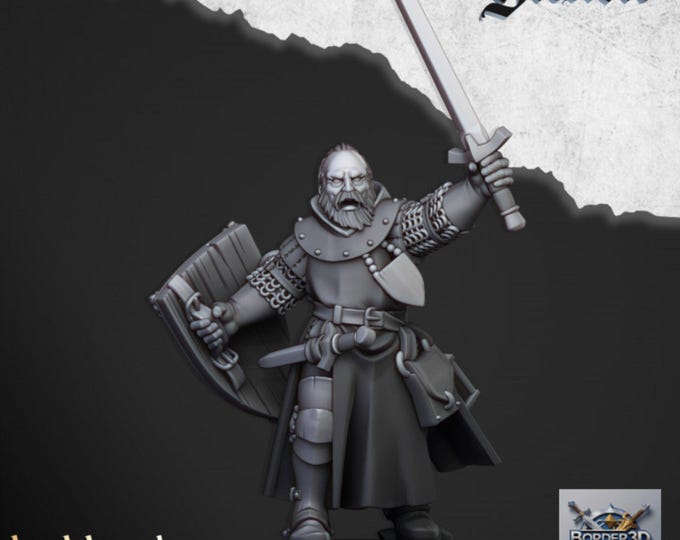 Questing Knight Miniature 32mm | Fantasy Fighter RPG Champion (3D Printed Resin)