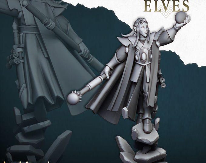 Aegean Elf Mage 3D Miniature | Highlands Miniatures | 32mm Resin DnD Fantasy Spellcaster RPG
