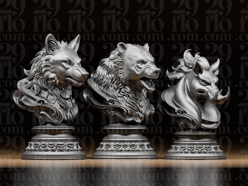 Forest Animals Chess Set – 3D Printed Figurine Set - Border3d