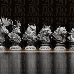 Forest Animals Chess Set – 3D Printed Figurine Set - Border3d
