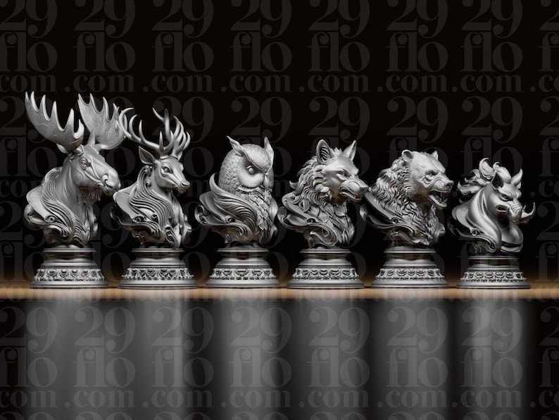 Forest Animals Chess Set – 3D Printed Figurine Set - Border3d