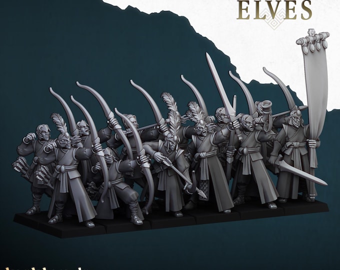 Aegean Elves Archers 3D Miniature | Highlands Miniatures | 32mm Resin DnD Fantasy Wargaming