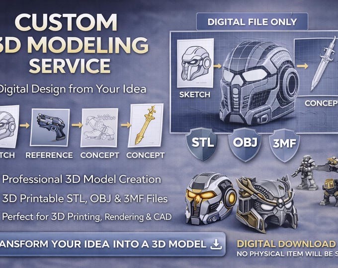 Custom 3D Model Design Service | STL OBJ 3MF File for Cosplay Miniatures Prototypes | Veteran Owned | Made to Order Digital File