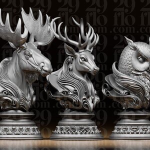 Forest Animals Chess Set – 3D Printed Figurine Set - Border3d